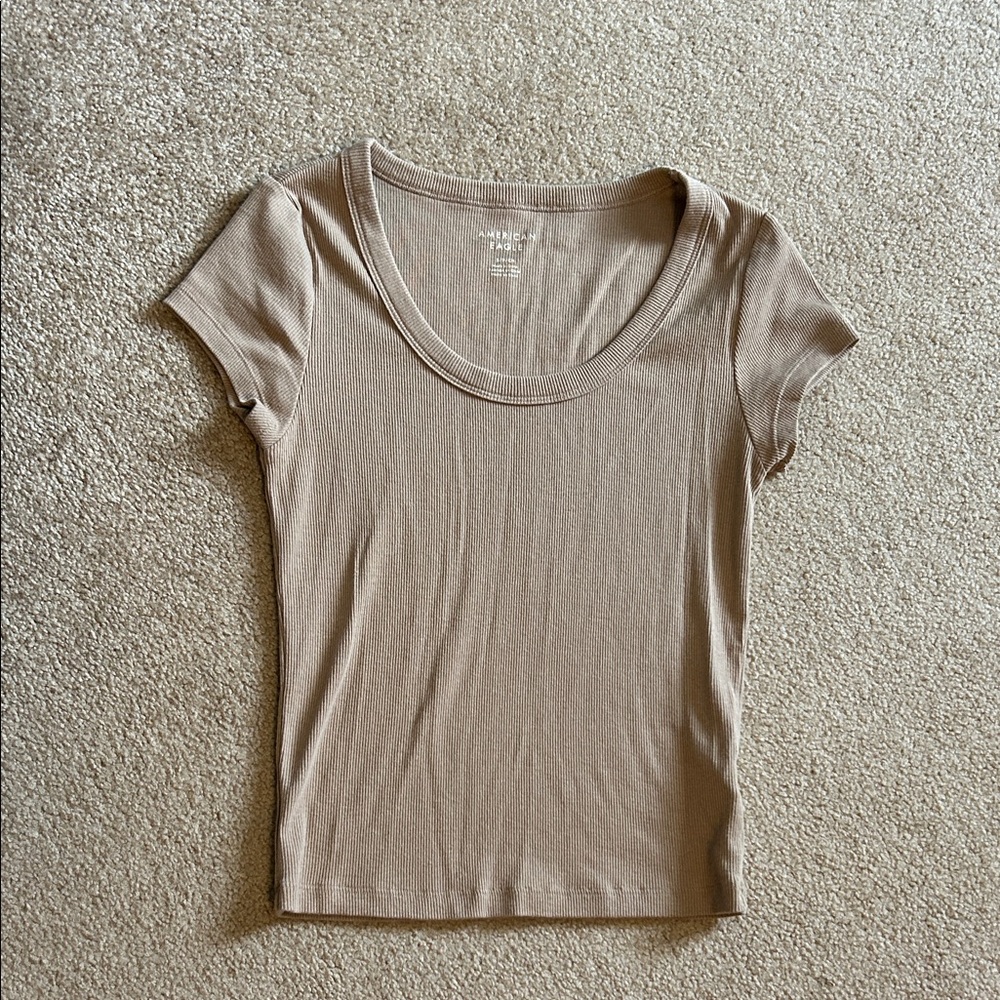 American Eagle crop ribbed Tan Short Sleeve Tee - Picture 1 of 2